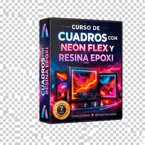 Curso Neón Flex y Resina Epoxi - cuadro principal con luz neón encendida